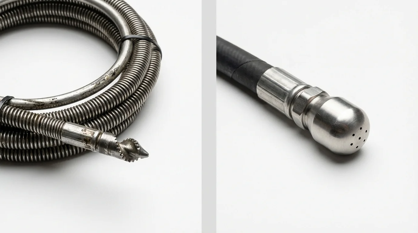 Drain snake cable and hydro jetting nozzle used for drain cleaning in Brandon, MS