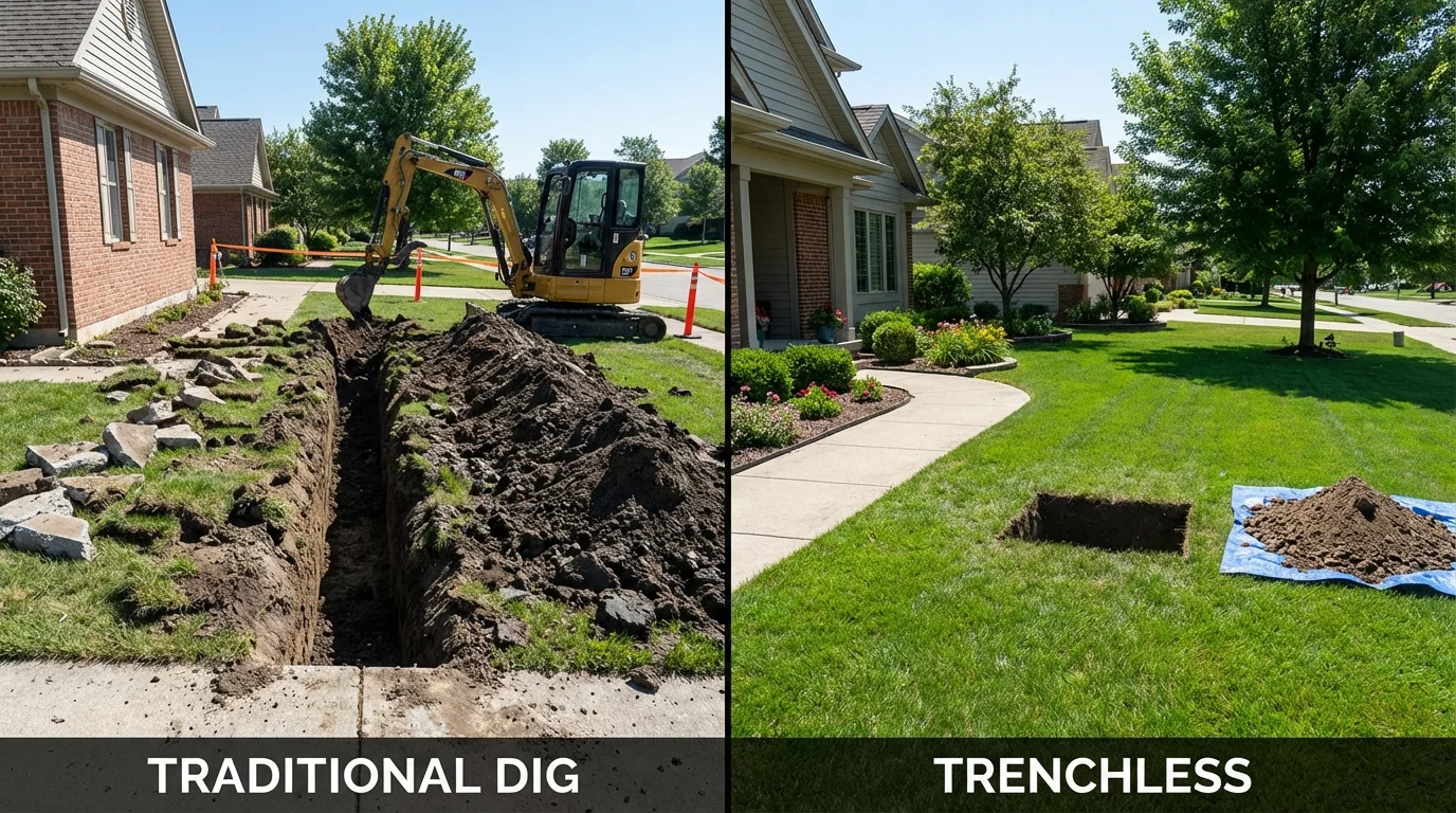 Trenchless sewer repair with minimal yard damage versus traditional excavation in Brandon, MS